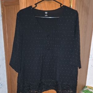 Emory Rose Black V-Neck Blouse with Lace Trim